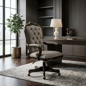 Chaise de <span class=keywords><strong>bureau</strong></span> de direction néo-classique à dossier haut en bois massif, chaise de <span class=keywords><strong>bureau</strong></span> pivotante en <span class=keywords><strong>cuir</strong></span> sur mesure, certification d'ingénierie FF&E - Product Image 2