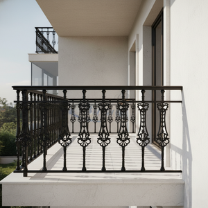 Balustrade de balcon moderne sans cadre, en fonte robuste, métal gris hautement poli, résistante à la rouille - Product Image 1