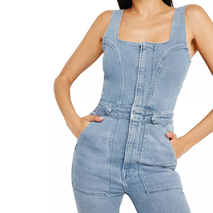 Combinaison streetwear une pièce pour femme, décontractée, coupe courte, en jean tricoté, imprimée, brodée, délavée, personnalisable - Product Image 5