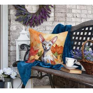 Almohada decorativa de gato Cornish Rex con hojas de otoño lavable a máquina 18H x 18W para decoración interior y exterior sofá cama Patio - Product Image 4