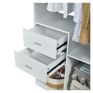 Blanco 63 "W X 15,7" D X 70,8 "H Sistema de armario de madera Gabinete de almacenamiento de 4 cajones 2 rieles colgantes Armario empotrado para ropa - Product Image 4