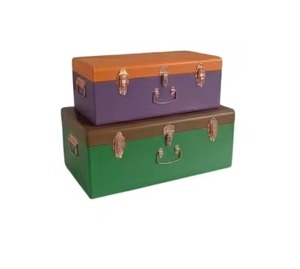 Ensemble de 2 coffres de rangement rectangulaires en métal et velours, aux couleurs vives orange, violet, marron et vert, écologiques, modernes et luxueux, décoratifs - Product Image 1