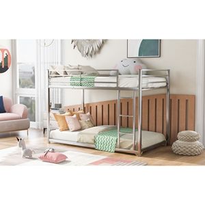 Letto a castello in metallo a due piazze con scaletta, colore argento - Letto a castello basso (Vecchio SKU WF282465AAN) - Product Image 4