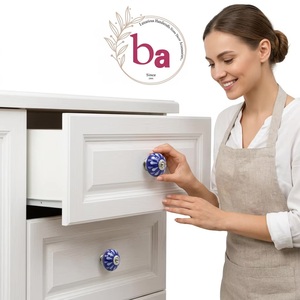 Beads Art CK 558 <b>Ceramic</b> Cabinet <b>Knobs</b> Round Blue Flower Design Industrial Furniture Handle for Home Office Drawer Use - Product Image 4