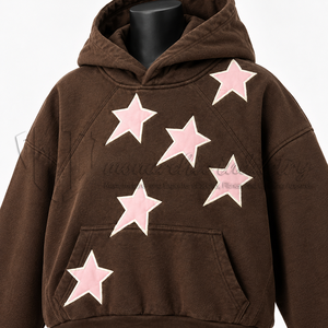 Sweat-shirt à capuche oversize pour femme, marron rose, avec appliqué étoile, en polaire, style streetwear décontracté, coupe classique, pour l'automne - Product Image 3