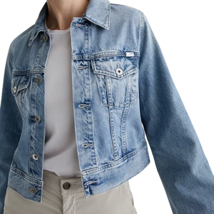 เสื้อแจ็คเก็ตครอปทรงทรัคเกอร์สำหรับผู้หญิง ผ้ายีนส์ฟอกผสมสแปนเด็กซ์/คอตตอน 180 กรัม สำหรับฤดูใบไม้ร่วง/ฤดูหนาว/ฤดูร้อน ดีไซน์หรูหรา รับผลิตแบบ ODM ขายส่งจากโรงงาน - Product Image 6