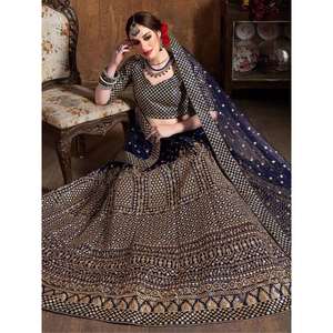 Adorable Lentejuelas Azul Marino Seda Cruda Lehenga Choli Con Dupatta - Product Image 6