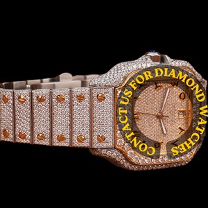 Montre à quartz pour homme de qualité supérieure, cadran blanc, chiffres romains, avec diamant moissanite carré de qualité supérieure, taille brillant, idéale pour les soirées. Prix. - Product Image 4