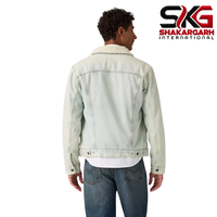 Veste en jean bleu clair doublée en sherpa pour homme, style vintage décontracté, boutonnée sur le devant, pour l'automne et l'hiver