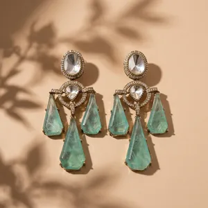Pendientes tradicionales de cristal en forma de lágrima chapados en oro con piedras turquesa para mujer, joyería de fiesta - Product Image 5