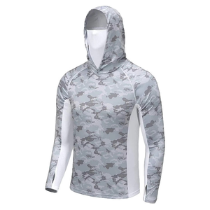 เสื้อเชิ้ตตกปลาแขนยาวมีฮู้ดพิมพ์ลายเมฆสีน้ำเงินสำหรับผู้ชาย UPF 50 ป้องกันรังสียูวีสำหรับกิจกรรมกลางแจ้ง - Product Image 2