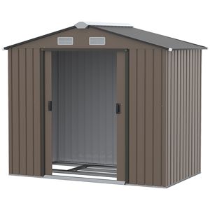 Casetta da Giardino in Lega di Alluminio 7x4 Marrone con Porte Scorrevoli e Prese d'Aria per Facile Stoccaggio in Patio e Giardino - Product Image 1