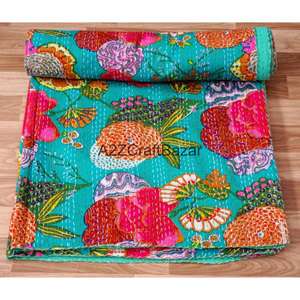 Edredón Kantha de Algodón Orgánico, Hecho a Mano, Bordado, Reversible, Diseño Vintage, para Uso en Hoteles y Hogares, Ecológico, para Todas las Estaciones - Product Image 4