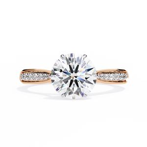 Elegant 1.00ct Round Brilliant Lab Grown Diamond <b>Solitaire</b> <b>Ring</b> with Pave Shoulders and Bridge in 18K Yellow Gold - Product Image 4