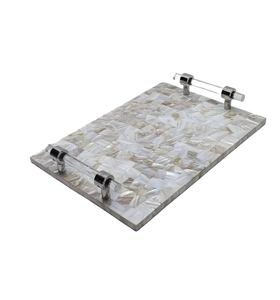 Round High Quality Eco-Friendly Mother of Pearl Wine Bottle Tray with Leaf Pattern Modern Design Multi-Functional Storage - Product Image 2