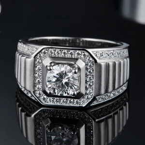 Anillo de Boda Unisex ZAWO HOUSE S925 de Plata de Ley con Moissanita VVS1, Corte Baguette y Redondo, Engaste Pavé de Lujo - Product Image 3