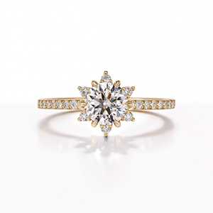 Bague de fiançailles en diamant de laboratoire taille brillant rond et taillé en forme de cercle, or massif 10K 14K 18K, design de joaillerie fine, certifiée IGI - Product Image 1