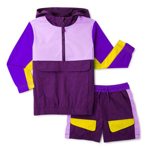 Color Blocking Hooded Quarter-Zip <b>Jacket</b> With Shorts Set Sporty Style Polyester <b>Summer</b> Wear Unisex Waterproof - Product Image 2