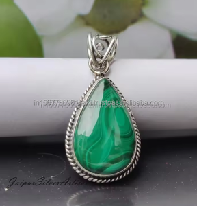 Colgante de malaquita natural, joyería de plata de ley 925, collar llamativo hecho a mano, collar con colgante de piedras preciosas, regalo - Product Image 3