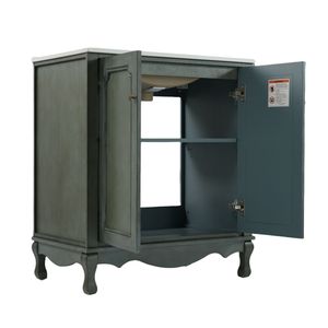 Mobile da Bagno Vintage da 30 Pollici con Lavabo in Ceramica Rettangolare, Maniglie Antiche, 2 Ante, Eleganti Armadietti di Stoccaggio per Bagno in Stile Antico - Product Image 6