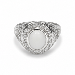 <b>Moonstone</b> <b>Ring</b> in 925 Sterling Silver Rhodium Plated Channel Set Oval Cut Luxury Style for Women & Children - Product Image 6