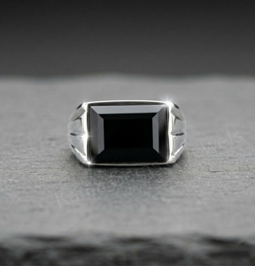 Anillo Unisex de Plata de Ley 925 con Ónix Negro Rectangular de 10x14mm, Engaste en Bisel, Hecho a Mano, Minimalista, Cristiano, Clásico - Product Image 1