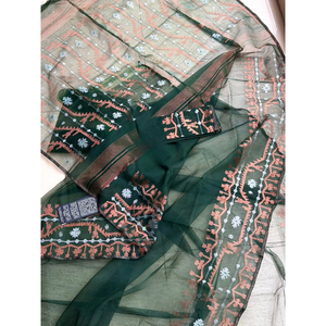 Women's Traditional Wedding Party <b>Jamdani</b> Cotton <b>Saree</b> Bangladesh Cultural Fashion All Seasons Regular Fit Quick Dry Sun - Product Image 6