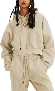Ensemble jogging et sweat à capuche 2 pièces pour femme en molleton de coton mélangé, respirant, écologique, coupe ample, décontracté, sportswear, manches lanternes courtes - Product Image 3