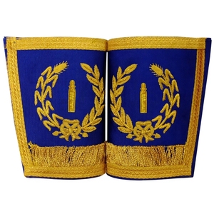Guantes de Grado Superior para Vigilantes Juniors con tela azul real y bordado de hilo dorado para ceremonias masónicas formales - Product Image 1