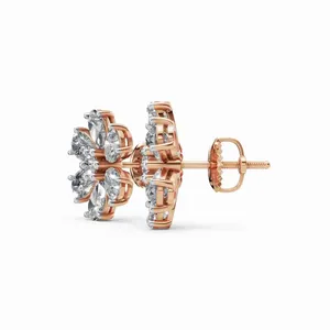 Boucles d'oreilles en or rose 18 carats avec diamants ronds et en forme de poire, collection Crowned Petals of Radiance, pour femmes - Product Image 4
