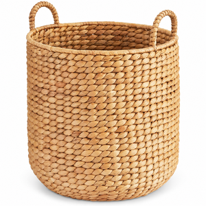 Customizable Eco-Friendly <b>Water</b> <b>Hyacinth</b> Circle Woven <b>Storage</b> <b>Basket</b> with Handles for Laundry and Home Organization Wholesale - Product Image 1