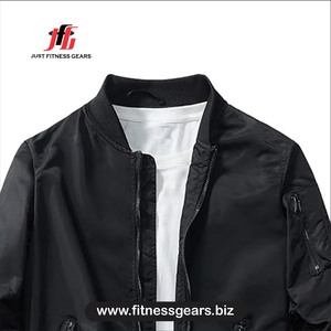 <b>Men's</b> <b>Light</b> Blue Bomber <b>Jacket</b> Zipper Closure Casual Windproof Autumn Wear - Product Image 3