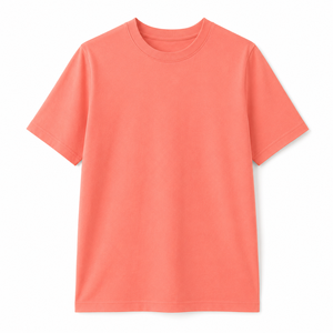 T-shirt en coton uni à col rond et manches courtes pour homme, couleur corail, coupe classique, style décontracté, 2026 - Product Image 2