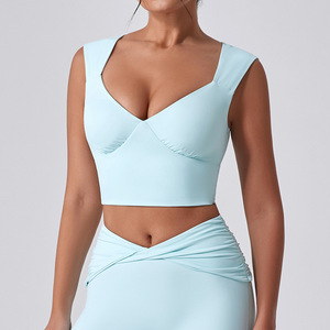 Débardeur de yoga blanc sans coutures à col en V profond pour femme, coupe régulière, en Spandex et Polyester - Product Image 4