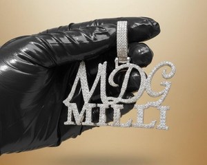 Pendentif lettre MDG Milli en moissanite sertie de pierres, argent sterling 925, charme hip-hop, bijoux unisexe - Product Image 6