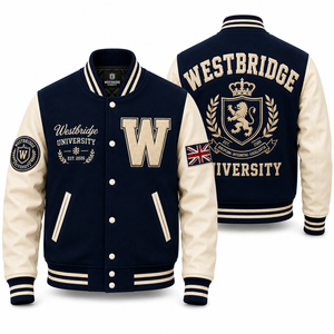 Custom Westbridge University <b>UK</b> Hooded <b>Men's</b> Autumn Varsity <b>Jacket</b> Premium Wool Body Chenille Letterman OEM ODM - Product Image 1