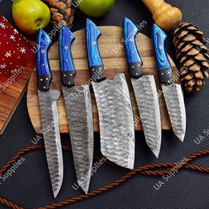 Juego de Cuchillos de Cocina Profesionales de 5 Piezas, Hechos a Mano con Acero de Damasco y Madera, con Bolsa de Cuero Sintético, Ligeros, de Espiga Completa, OEM, OBM - Product Image 3