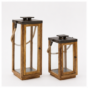Handcrafted Rustic Wooden <b>Lantern</b> with Jute Rope Handle & Matte Black Metal Top <b>Large</b> Decorative Candle Holder for Home Decor - Product Image 3