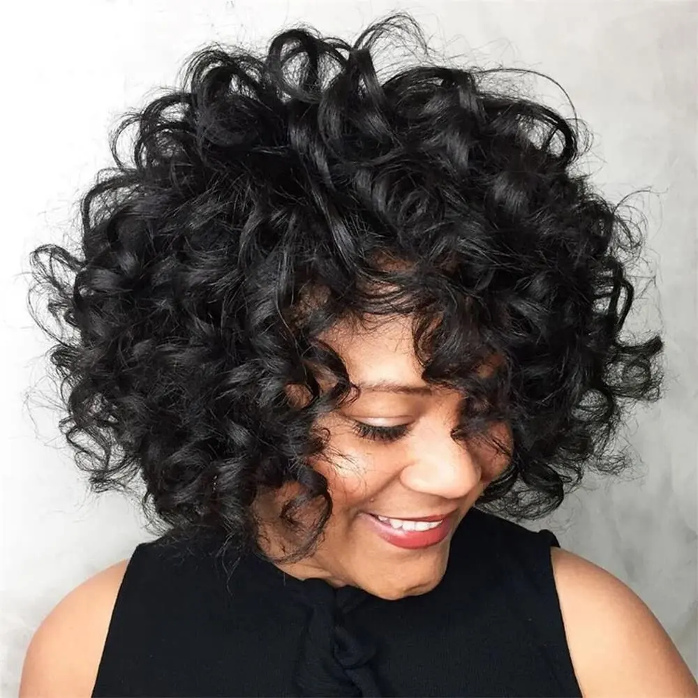 Peluca de cabello humano rizado jerry para mujeres negras, pelo 100% humano sin pegamento, parte en V, oferta