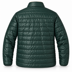 <b>Men's</b> Dark Green Puffer <b>Jacket</b> With Orange Lining Stand Collar Zipper Closure Windproof Casual Winter Wear - Product Image 2