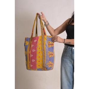 Sac fourre-tout vintage en coton Kantha, fait main, style bohème indien, pour l'hiver, le printemps, l'été, l'automne, fermeture ouverte, écologique, réutilisable - Product Image 4