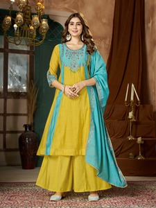 Conjunto de Salwar Kameez de Algodón Bordado para Mujer, Marca Shivam Hub, de Secado Rápido, Largo hasta el Suelo, Corte Regular, Kurta, Pantalón, Dupatta, Tradicional - Product Image 1