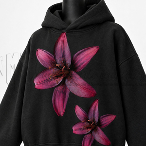 Sweat-shirt à capuche oversize noir à motif floral pour femme, imprimé personnalisé, style streetwear, en molleton, vente en gros - Product Image 6