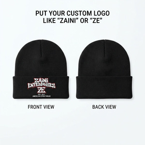 <b>Men</b> <b>Beanie</b> Cap Premium Acrylic Rib Knit 250 GSM Black Winter <b>Hat</b> Custom Embroidered Logo Warm Stretch Cuff Personalized Design - Product Image 1