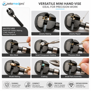 Mini étau à main vintage, outil de collection, 5,51 pouces, en acier inoxydable argenté et noir, pour la fabrication de bijoux, les loisirs créatifs et les travaux de précision - Product Image 2