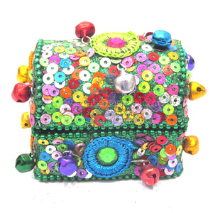 Handmade Metal Beaded Square Lac Glitter Art Decorative Trinket Organizer Jewelry Box for Women - Product Image 3
