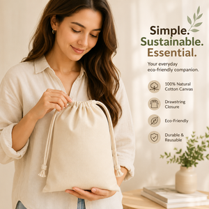 Simple 100% Cotton <b>Canvas</b> <b>Drawstring</b> <b>Bag</b> Medium Eco-Friendly Reusable Daily Use Shopping Custom Logo - Product Image 1