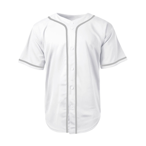 <b>White</b> Baseball Jersey With Black Trim Short Sleeve <b>Button</b> Front Unisex Adult Regular Fit Breathable Polyester Sport Apparel - Product Image 2
