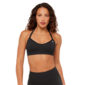 Soutien-gorge de sport personnalisé pour femme, gris anthracite, col halter, en nylon et élasthanne, haut de yoga respirant pour la gym et l'entraînement - Product Image 1
