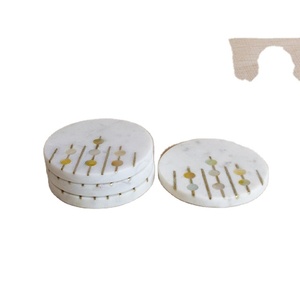 Get <b>White</b> Marble with Brass Inlay Tea Coffee <b>Coaster</b> Natural Sublimation & Metal Inlay Marble Stone Tea <b>Coasters</b> Custom - Product Image 1